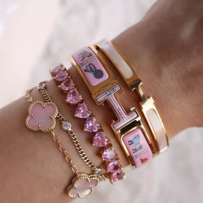 Tennis Bracelet with Rose Heart