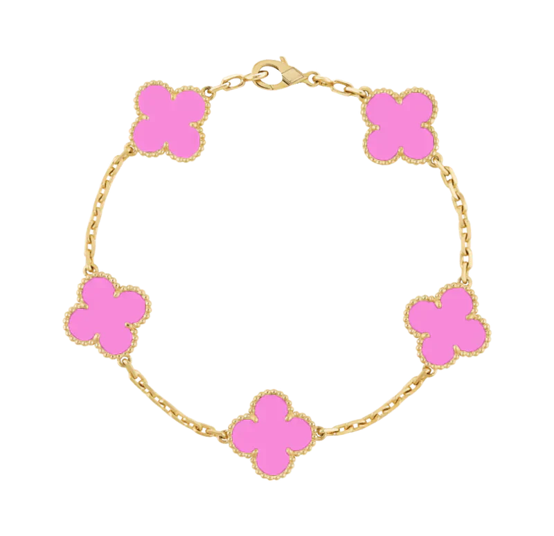 CLOVER LEAF BRACELET | NEON PINK GOLD